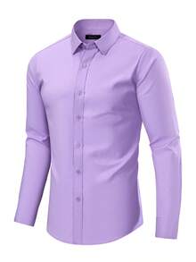 Men's Breathable, Non-Sticky Dress Shirt, Easy To Wash And Dry, Ideal For Work, Meetings, And Everyday Wear - 淡紫色 - 查看 2