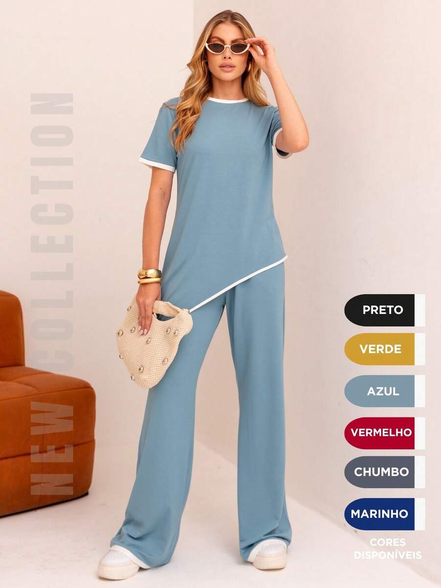Maria do Luxo Women's Tracksuit Set, Sweatshirt And Pants With Pockets. - Blue - View 1