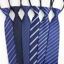 Set Of 4 Imported Men's Semi-Slim Ties With Knot And Adjustable Zipper, Formal - Đen/Xanh nước biển/Rượu vang/Xám - Xem 4