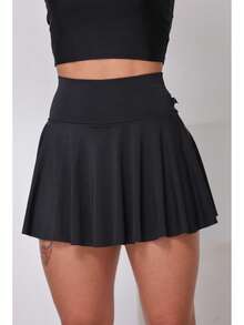 WOLFOX Women's Gym Shorts Skirt In Supplex Fabric With Pocket – High Waist, Compression And Comfort For Training And Running - 黑色 - 查看 4