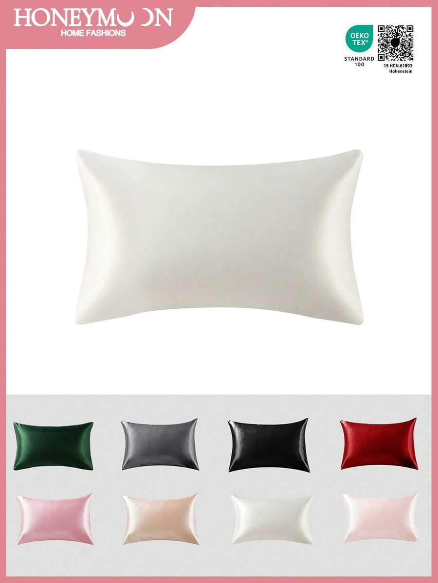 1pc Premium Silky Satin Envelope Pillowcase, Soft Breatheable Wrink-Free Better For Hair Skin Sleep, Pillow Covers Without Filling, White, Oeko-Tex Certified