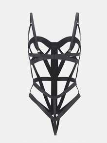 女士性感法式蕾丝睡衣露背连体衣套装 - 黑色 - 查看 2