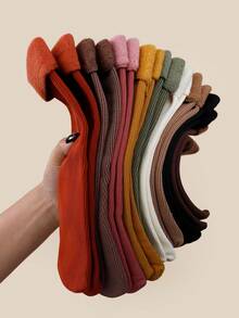 3 Pairs Women's Solid Color Thermal Lined Warm Snow Socks, Comfortable Breathable Crew Socks For Autumn/Winter, Cozy Socks