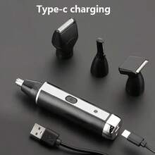 Kit de aseo profesional 4 en 1, recortador de vello de nariz y orejas recargable por USB, afeitadora de barba y cejas, herramientas de cuidado personal para hombres - Negro - Ver 8