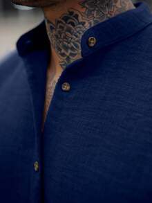 Men's Short Sleeve Priest Collar Shirt – Premium Quality, Perfect Fit, Light And Fresh Fabric, Easy To Iron. - 藍色 - 查看 2