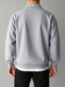 新款纯色简约半拉链男士卫衣，时尚休闲宽松套头衫，带领，适合秋冬季穿着。 - 灰色 - 查看 3