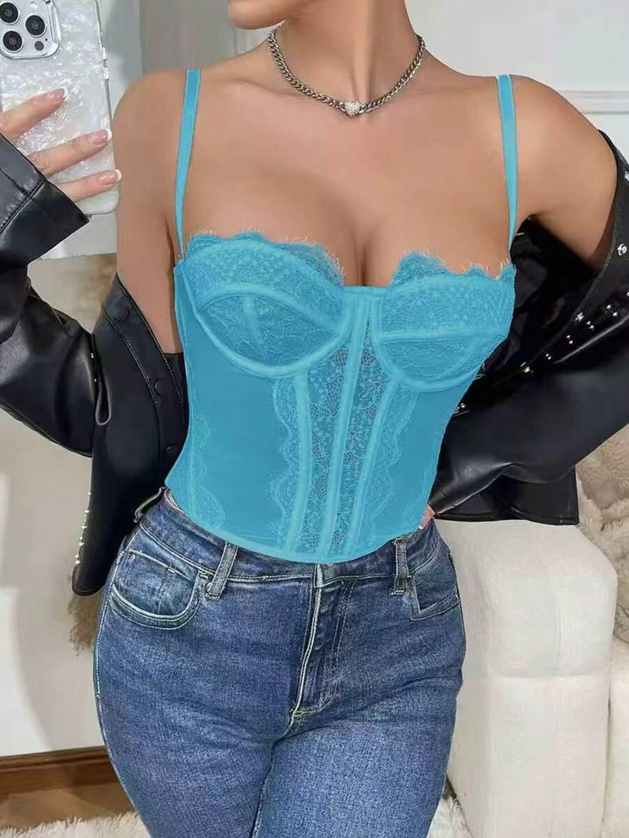 1 Áo nịt ngực ren gợi cảm cho nữ, đi chơi dự tiệc, đi chơi câu lạc bộ, có khóa cài - Hồ xanh - Xem 1
