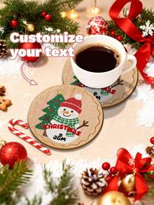 1 Stück personalisierte Foto-Holzuntersetzer, einzigartiger personalisierter Tischset, wasserdicht, ideal für Heim- und Esszimmerdekoration, Einweihungsgeschenke & Geburtstagsgeschenke, personalisierte Weihnachtsdekoration, Schneemann Weihnachtsschmuck, Weihnachtsgeschenk, personalisierte Geschenke