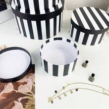 Black & White Striped Round Gift Box Set, Lidded Paper Storage Box, Suitable For Gifts And Home Organization - Black and White Stripes - View 10