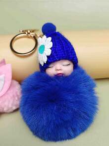 1个卡通钥匙扣，人造毛皮材质，圆形金属设计，女士装饰钥匙圈，带扣，适合装饰包包和车钥匙，情人节完美礼物，单包装