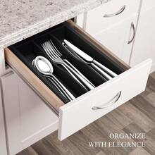 TFKI Small Silverware Organizer Bamboo Kitchen Drawer Organizer Utensil Holder Cutlery Tray And Spoon Flatware Storage With Grooved Drawer Dividers Black - 黑色 - 查看 5