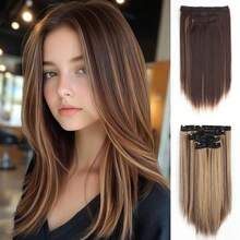 4pcs Invisible Clip-In Hair Extensions, Thickening Highlight Hair Pieces, 14 Inch Straight Short Synthetic Hair Wefts, Women Hair Clips, Hair Accessories - Multicolor - View 13