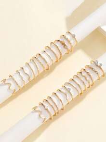 28 Pieces/Set Of Creative Geometric Heart Shaped Girl's Multi Joint Layered Ring Set With Thin Lines - 28PCS - View 4