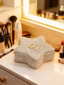 Christian Dior 2025 Limited Edition Christmas Shiny Gold Star Shaped Woven Cosmetic Bag, Creates Dazzling Dreamy Effect - Gold - View 4