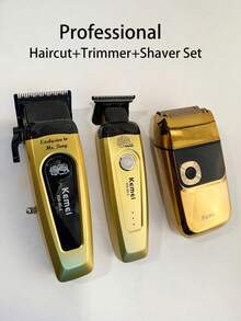 Kemei 115,000转/分钟高速可充电理发器，USB充电，专业理发器KM-90-4，配备0毫米零间隙可调刀片和充电底座，理发师修剪器KM-90-5，高品质往复式电动剃须刀，男士圣诞节和新年礼物KM-2028 - 金色 - 查看 6