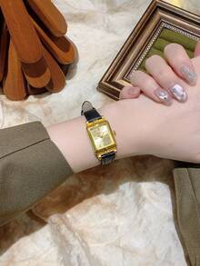 1 件装矩形石英表带手表，精致小巧，适合日常佩戴，可作为生日/新年/圣诞节礼物 - 黑色 - 查看 3