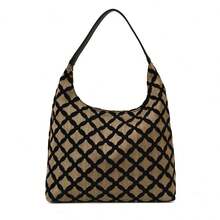 Bolso de hombro para mujer, bolso de mano de diseñador de moda, elegante bolso de mano con estampado floral/cuadrícula. - Negro - Ver 6