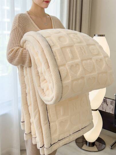 1 st tjockkantad bohemisk stil vit hjärtmönstrad filt, jacquard fuskpäls lammull mjuk varm mångsidig pläd för vardagsrum, sovrum, studentrum, möbeldekor, soffa, tupplursfilt