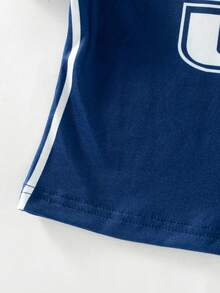 2pcs/Set Girls Casual Everyday Wear Fashion Letter Print Round Neck Short Sleeve T-Shirt And Long Pants Set, Summer - Navy Blue - View 7