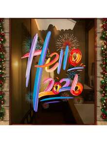 1 Sheet New Year Sticker, Festive Decoration, Hello 2026 Sticker, Window Decoration Sticker