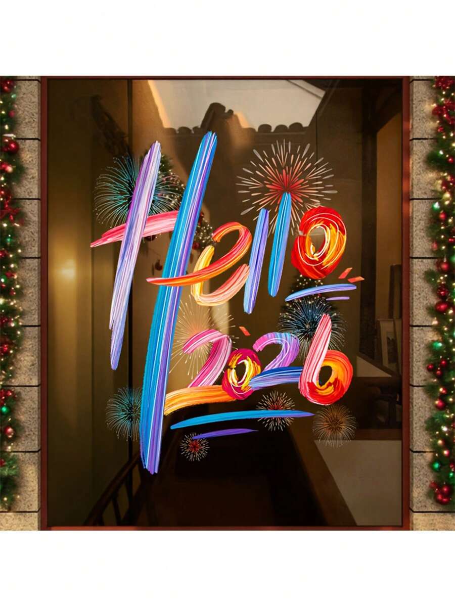 1 Sheet New Year Sticker, Festive Decoration, Hello 2026 Sticker, Window Decoration Sticker