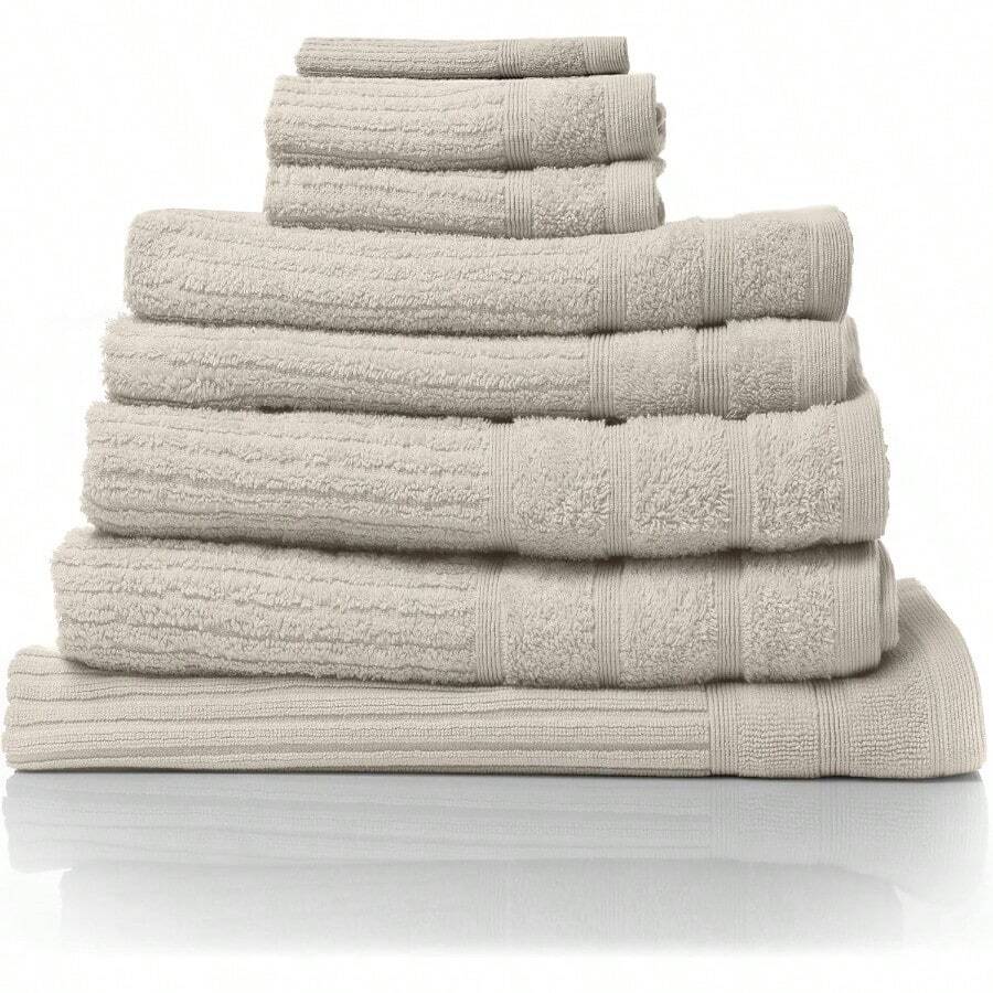 Royal Comfort Luxury Bath Towels Set Egyptian Cotton 600GSM Ultra Soft And Absorbent 2 X Bath Towels 2 X Hand Towels 2 X Face Towels 1 X Bath Mat 1 X Hand Glove Beige 8 Piece Set - Beige - View 1