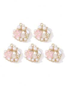 Set de 5 colgantes con diseño de medusa/cangrejo/estrella de mar, con estilo de pintura al óleo vintage con temática oceánica, combinando un estilo retro y de vacaciones, adecuado para hacer collares, pulseras, llaveros, encantos de bolso, accesorios de joyería para vacaciones en la playa