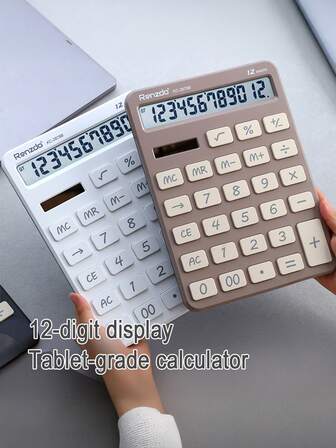1台太阳能大屏计算器，简约键盘设计，12位数字，双电源供电，材质优良，适用于财务会计办公室使用