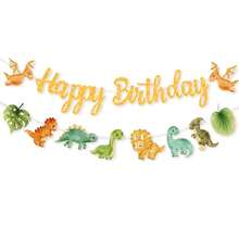 恐龙主题派对装饰 恐龙横幅 绿色生日快乐横幅 男孩生日横幅 恐龙派对用品 - 均碼 - 查看 9
