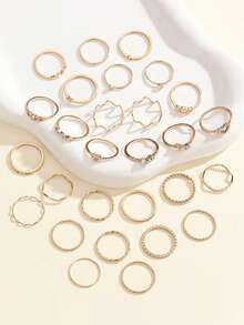 28PCS European And American Rings, Simple And Fashionable Diamond Love Geometric Finger Ring Set Gold Geometric Joint Ring