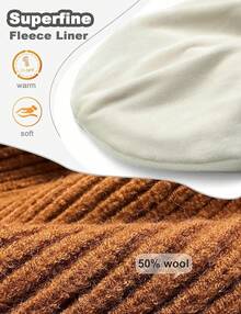 Fleece Lined Wool Fisherman Beanie Men Women, Thermal Skull Cap Winter Hats, Cold Weather Warm Knit Cuffed Cap - Lạc đà - Xem 2