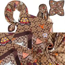 Relang Fashion Silk Satin Head Scarf For Women Hair Bandana Hair Scarf Wrap Neck Scarf For Women 27.5*27.5 Inches - 棕色 - 查看 1