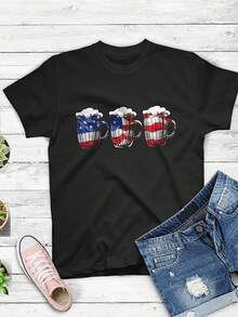 Beer An Flag T Shirt 4th Of July Vintage  USA T-Shirt,This Fun Printed Casual T-Shirt Is The Perfect Gift For Valentine's Day/Christmas - 款式6 - 查看 1