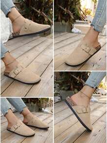 Khaki  Suede Clog Mules For Women, Adjustable Buckle Slip-On Flat Shoes For Casual Daily Wear & Outdoor Walking,Summer Sandals For Women - Màu Khaki - Xem 6