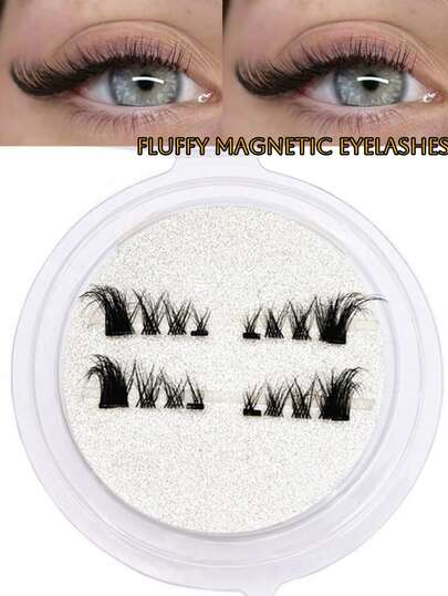 1Pair Magnetic Lashes Half Eyelashes No Glue Short Magnet Eyelash Natural Look Cat Eye Half Lashes Reusable Magnetic False Eyelashes Adhesive-Free For Eyelash Extensions,Suitable For Lazy People,Makeup Blogger,Giving Gifts To Women