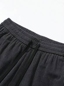男士灯芯绒抽绳裤，休闲宽松版型长裤，适合春秋季穿着 - 深灰色 - 查看 3