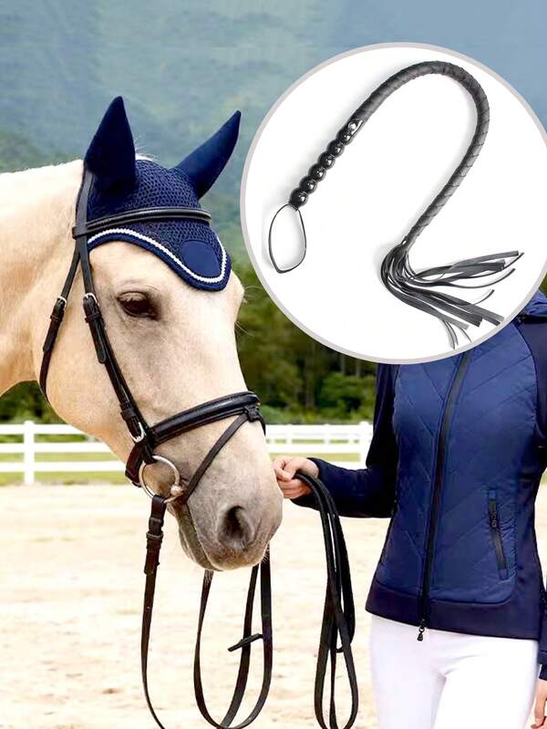 Chicote de Cavalo Profissional de Couro PU Macio de 95cm, Chicote de Montaria, Chicote de Cobra, Chicote de Treinamento, Acessório Equestre Durável e Reutilizável Trançado à Mão para Treinamento, Prática e Atividades ao Ar Livre