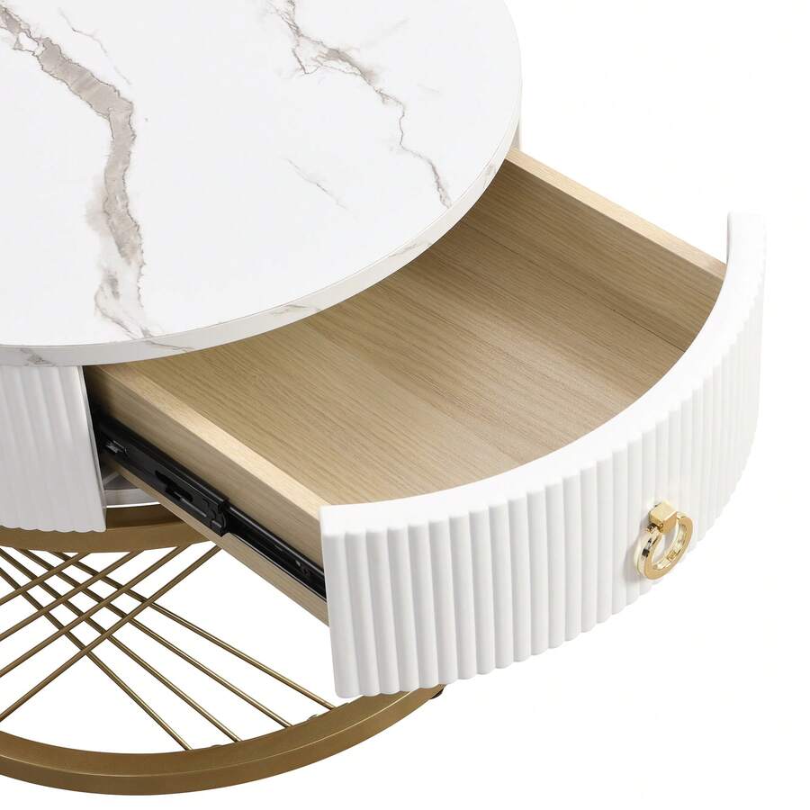 Elegant Folding Coffee Table: Decorative Look, Gold Decoration, Side Table With Drawers - Set Of 2 - 黑色+中密度纖維板 - 查看 1