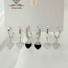 Necklace With 3 Pairs Of Women's Earrings Plated In 18K Gold And 925 Silver With Heart Design, Hoop And Colorful Cubic Zirconia - Modern And Elegant Style - B135. - Xem 1