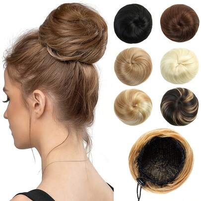 Wine Red Hair Buns Extension Drawstring Updo Donut Chignon Straight Synthetic Fake Ballet Bun For Women Girls Lady