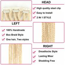 Dreadlock Clip In Hair Extension For Women Box Braid And Dreadlock 2 Style In 1 Synthetic Dreadlock Clip In 24 Inch 3 Clip 12 Strands - Multicolor - View 3