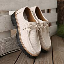 2025 Autumn New Arrival Plus Size Canvas Shoes, Solid Color Slip-On Casual Platform Loafers For Women - Beige - View 5