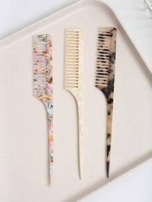 Simple Marble Texture Cellulose Acetate Long Handle Pointed Tail Comb, High-End Leopard Print Hair Brush, Anti-Static, Gentle On Hair, Detangling Comb ,Hair Styling Tools - 彩色 - 查看 9