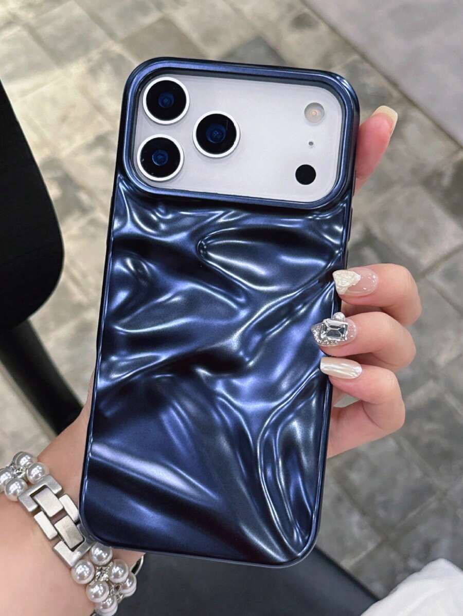 Luxury Asymmetrical Wavy Texture Silicone 3D Glossy Solid Color Wavy Soft Silicone Phone Case, Compatible With IPhone 17 Pro Max 17 16 15 13 14 12 11 Pro Max Plus, Luxury Glossy Shockproof Phone Case Spring Gift - Matte Blue - View 1