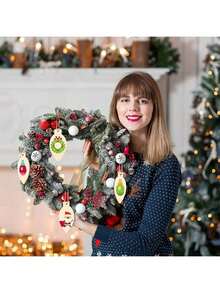 10pcs Round Wooden Crafts Wooden Chips Hand-Painted Holiday Supplies Christmas Tree Decoration Wooden Sign Graffiti - Brown - View 7