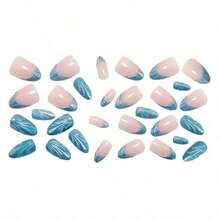 24-Piece Short Almond Press On Nails | 3D Pearl French Cat Eye Style With Aurora Iridescent Glow, Reusable Full Cover Artificial Nail Tips Easy To Apply, Equipped With Jelly Glue & Portable Nail File,  Chic Vibe For Daily Wear, Elegant Touch For Party Events, Romantic Feel For Dating & Ideal Holiday Gifts For Women Girls - Multicolor - View 3