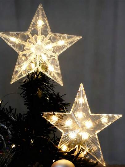 1pc Delicate LED Christmas Tree Topper Light Five Pointed Star Night Lamp Decor Lightweight Warm White LED Xmas Star For Home And Party Battery Powered With Flashing Effect Christmas Decorations Winter Room Decor Christmas Decorations Home Christmas Gifts Christmas Decor