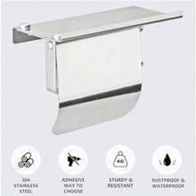 yeavs SUS 304 - Soporte de papel higiénico doble para papel higiénico con estante de almacenamiento para teléfono (cromo pulido)(Mediano) - Tipo 2 - Ver 5