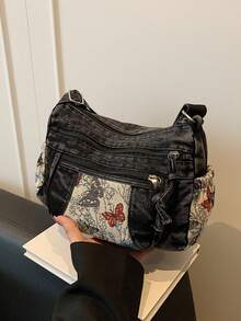 New Casual Chic Soft Jeans Multi-Layer Crossbody Bag With Multiple Pockets, Versatile Commuter Large Capacity Women's Shoulder Bag, Suitable For Work Commuting, Shopping And Traveling., Perfect For Cow Girl - 黑色 - 查看 3