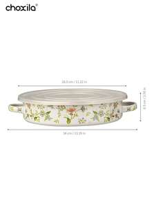 choxila 1pc Multi-Functional 11-Inch Extra-Thick Enamel Pan, Frying Pan With Double Handles And Lid, Baking Pan, Serving Tray, Suitable For Kitchen Use, Guest Serving, Afternoon Tea And Camping
